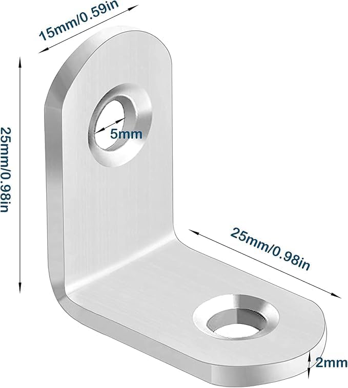 درافل أقواس زاوية على شكل حرف L من الفولاذ المقاوم للصدأ من دورافيل، 25 × 25 × 15 مم، مجموعة من 8 قطع مع براغي - Image 3